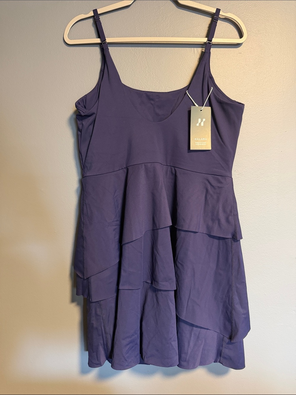 HALARA Purple Navy Tiered Spaghetti-Strap Mini Dress with shorts - Picture 3 of 5